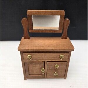 Fomerz Wood Dollhouse Dresser Vanity w/ Tilt Mirror & Drawers Miniature Vintage